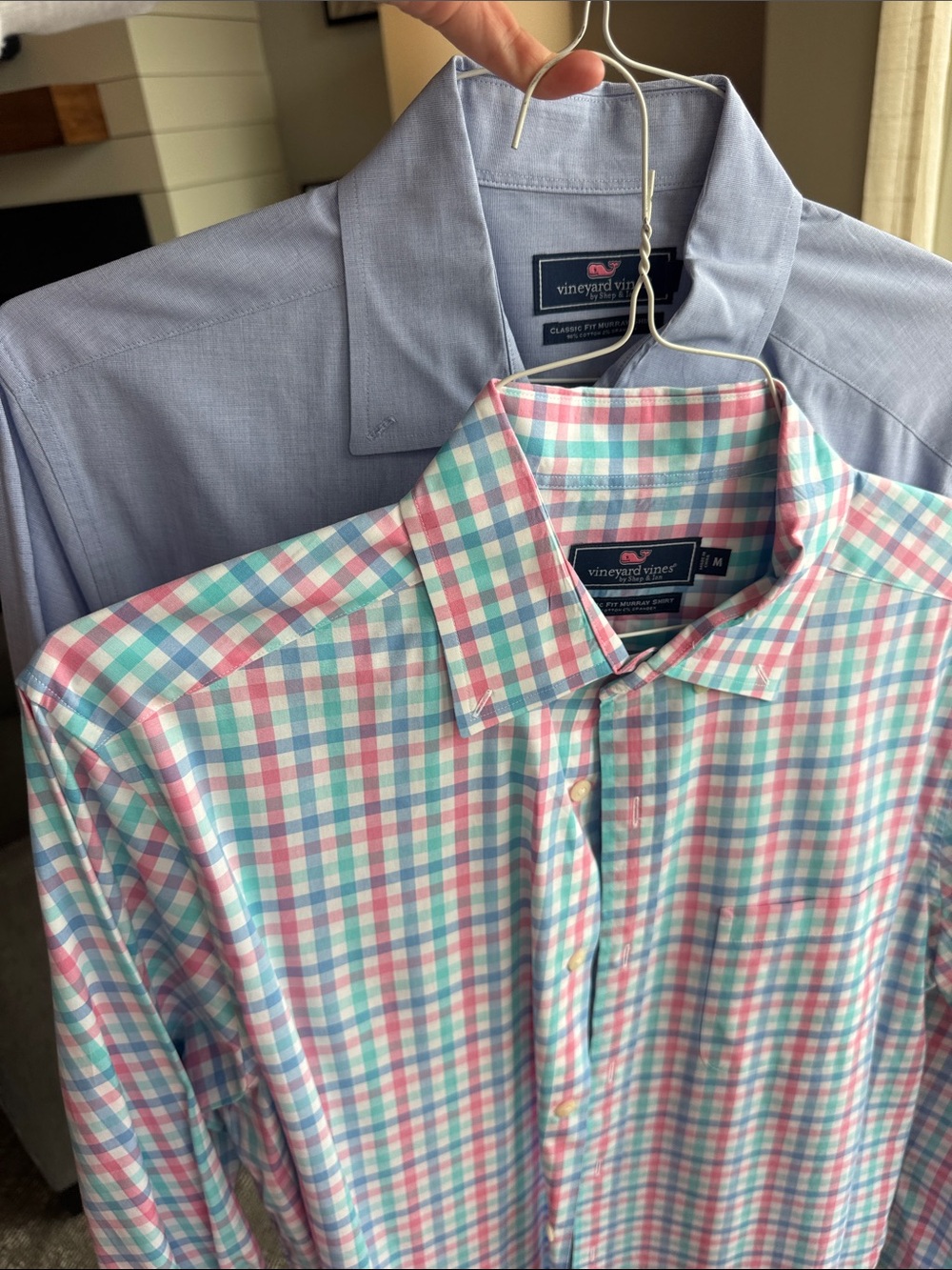 2 pack bundle Vineyard Vines Men's Pale Blue button down and pale pink/blue/gree